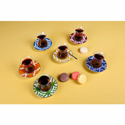 Porland Morocco Karışık Renk 12 Parça Çay Bardak Takımı