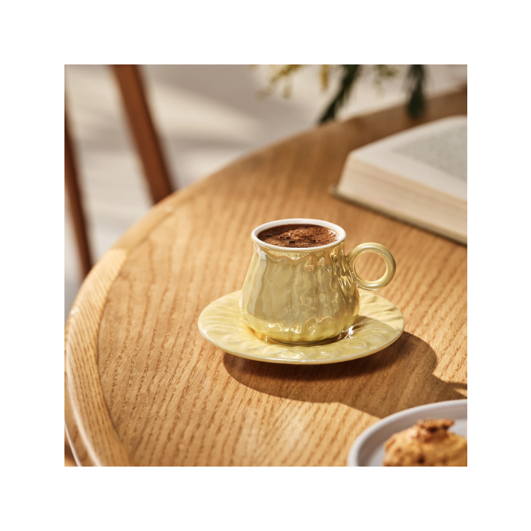 Emsan Teşvikiye 6 Kişilik Porselen Kahve Fincan Takımı Sarı resim detay