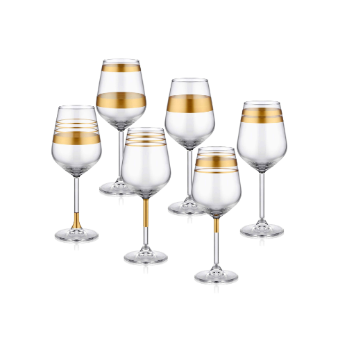 The Mia Lines Şarap Kadehi 6 Lı Set - Gold Lınes010